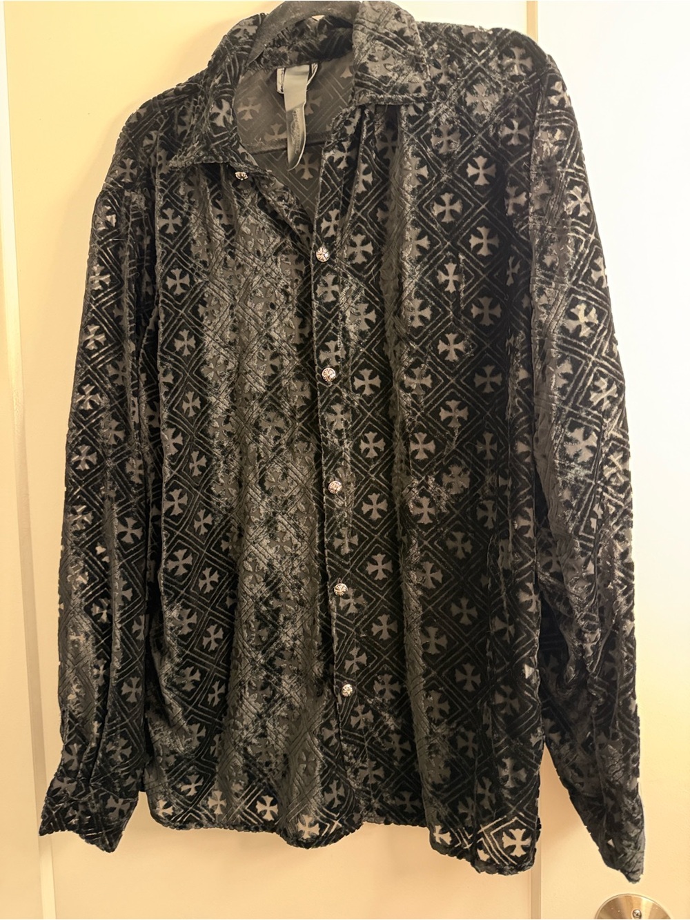 CHROME HEARTS Men's Black Patterned Velvet Shirt with real silver 925 buttons